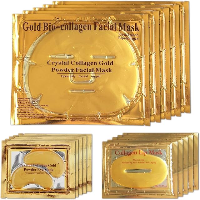 24K Gold Bio Crystal Face Mask + Eye Mask + Lip Mask Set, Anti ageing Anti-Wrinkle Dark Circles and Puffins Skin Whitening & Moisturizing Treatment
