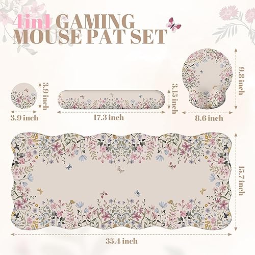 Miniatura 5 de iCasso Juego de alfombrillas de escritorio, alfombrilla grande para mouse con reposamuñecas, soporte ergonómico para teclado para mujeres, tapete de