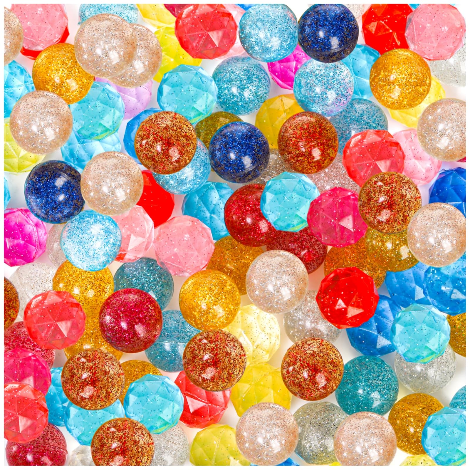 Goaste 100 Pack Small Bouncy Balls Bulk, 1.2 Inch/30mm Rubber High Bouncing for Kids, Mini Glitter Assorted Colors for Birthday Party Game Prizes