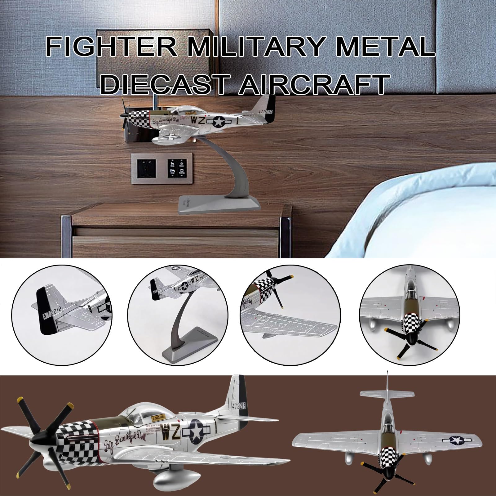 P-51D Fighter Aircraft Scale Model 1/72 Scale Metal Die-Cast Display w/Stand Collector-Grade Detailing for Adult Aviation Enthusiasts Military History Buffs Perfect Display Piece Home