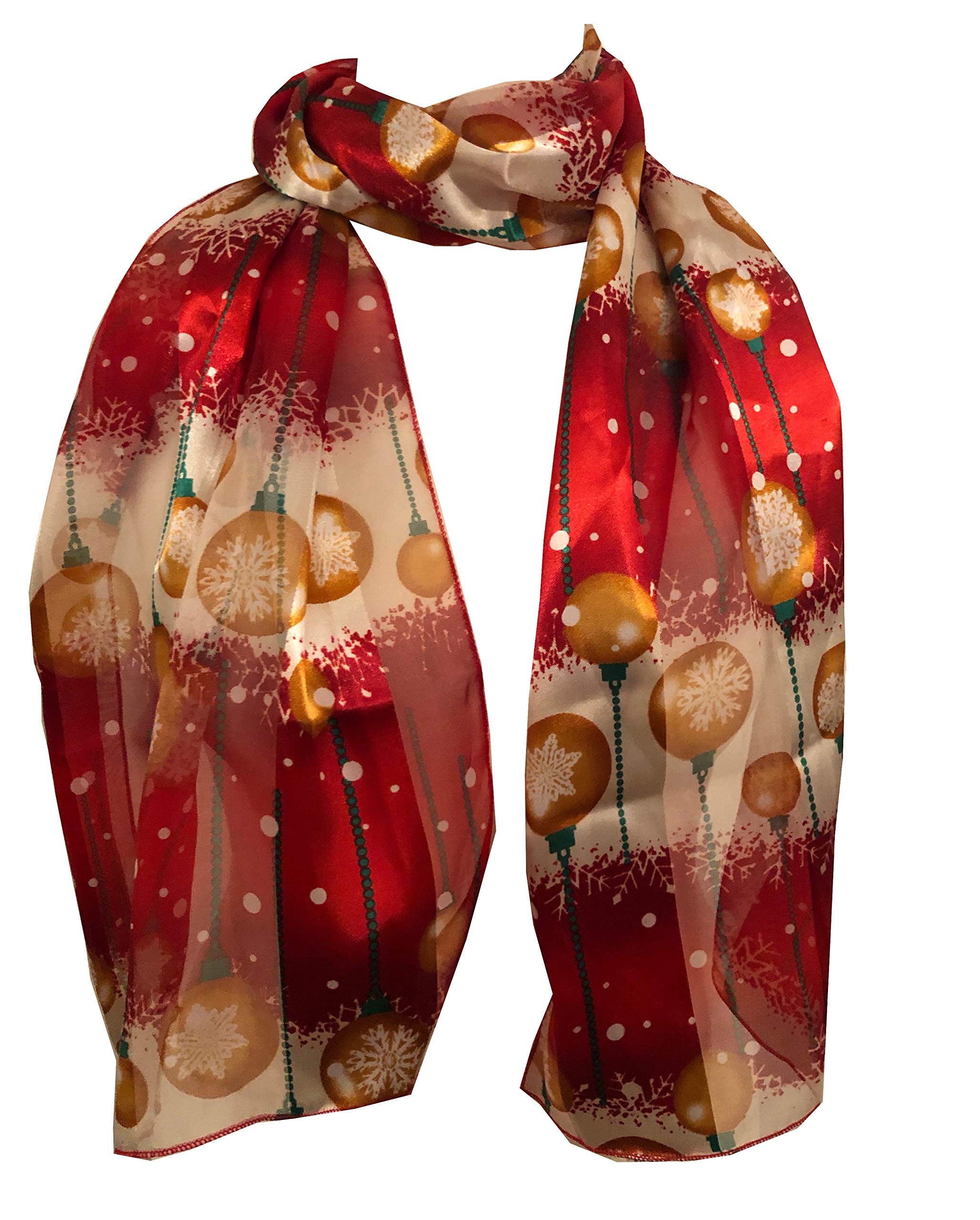 Pamper Yourself Now Women's Red With Yellow Ball Baubles Thin Pretty Christmas Scarf