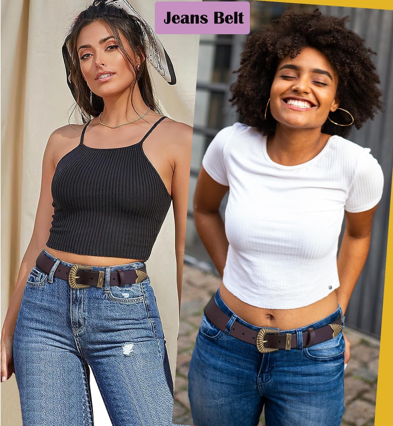 ALAIX Belts for women Women's Belts Silver Gold Buckle leather belts Black Western belts Jeans Pants belts for women - Image 7