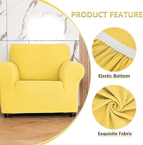 Miniatura 3 de Funda elástica individual suave para sofá, protector de muebles de 1 plaza, transpirable, lavable, tela jacquard a cuadros pequeños con parte