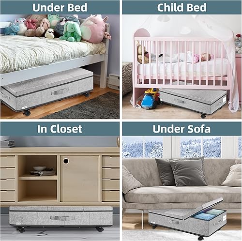 Miniatura 6 de Supowin Almacenamiento debajo de la cama con ruedas, contenedores de almacenamiento rodantes debajo de la cama con tapas, organizador de zapatos