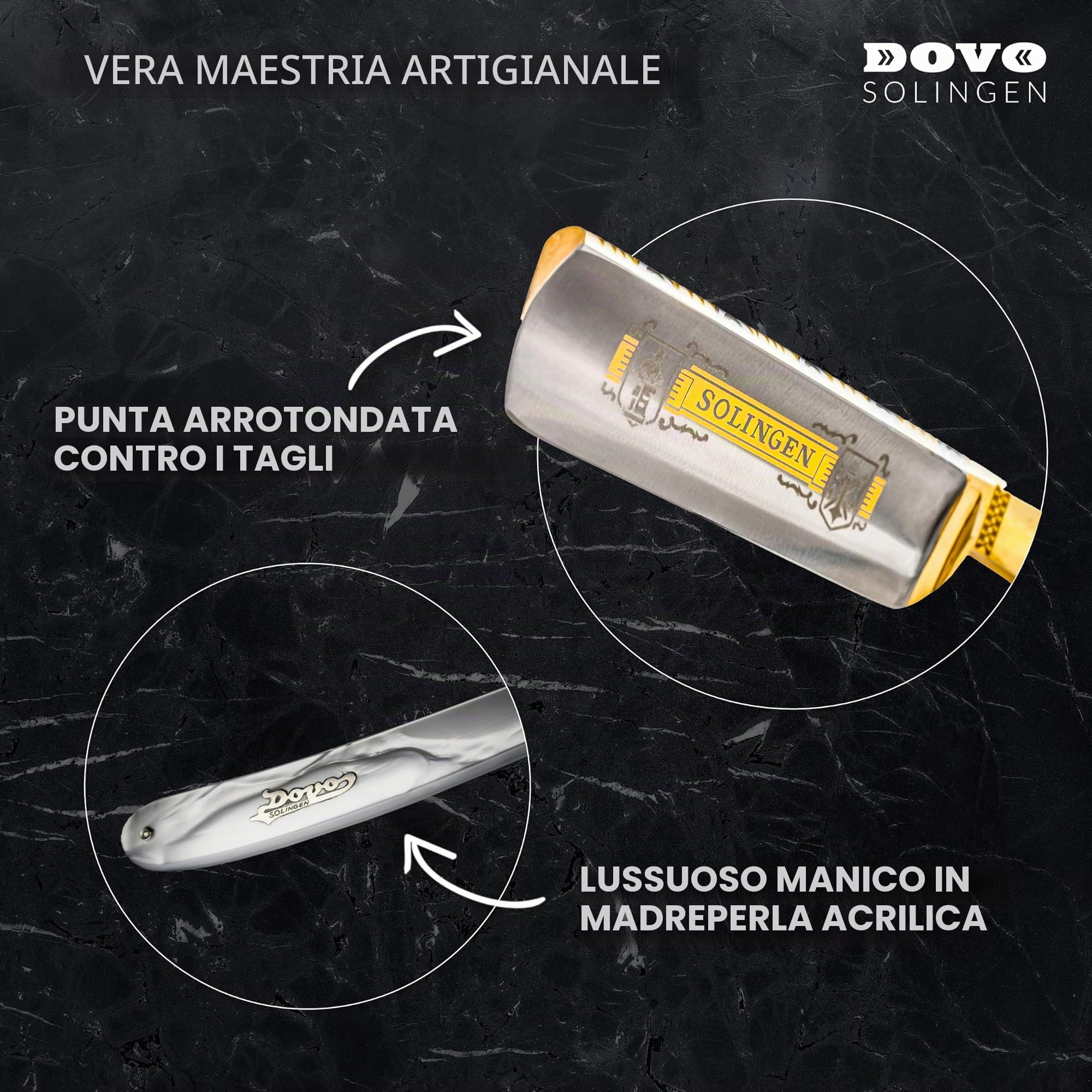 DOVO Rasoio a mano libera Solingen - Rasoio dritto in acciaio al carbonio - 5/8 di pollice - testa rotonda - molatura completa - DOVO Solingen rasoio barbiere