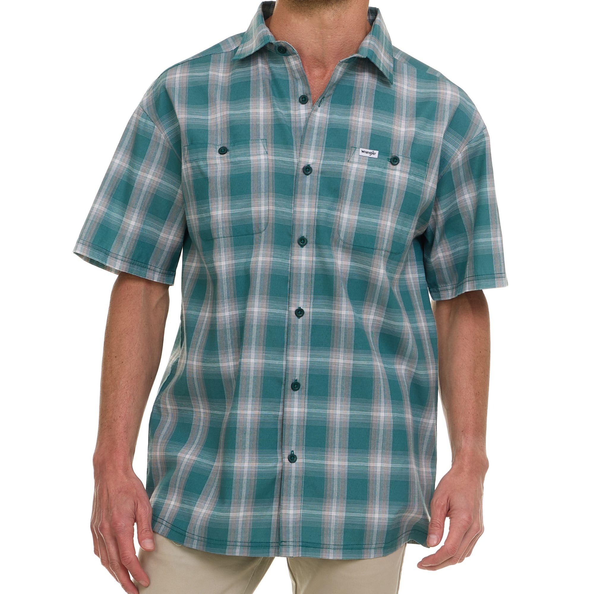 Wrangler Short Sleeve Plaid Woven Button Down Shirt, Brittany Blue, 3XL