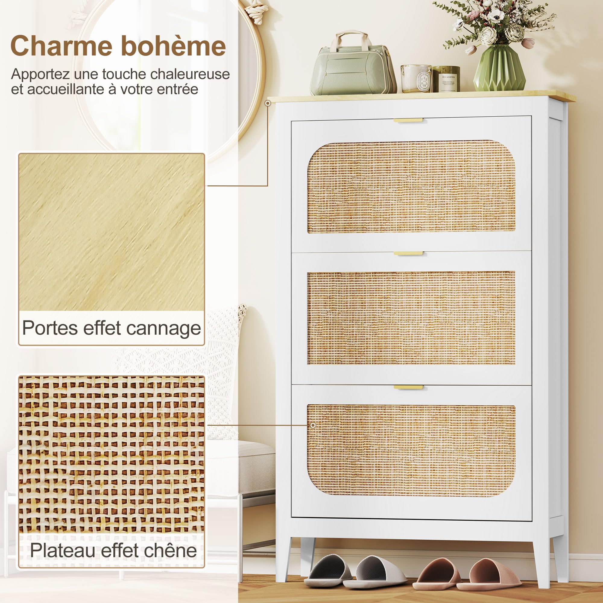 HOMCOM Meuble à Chaussures 21 Paires 3 Tiroirs 80x24x131cm Blanc