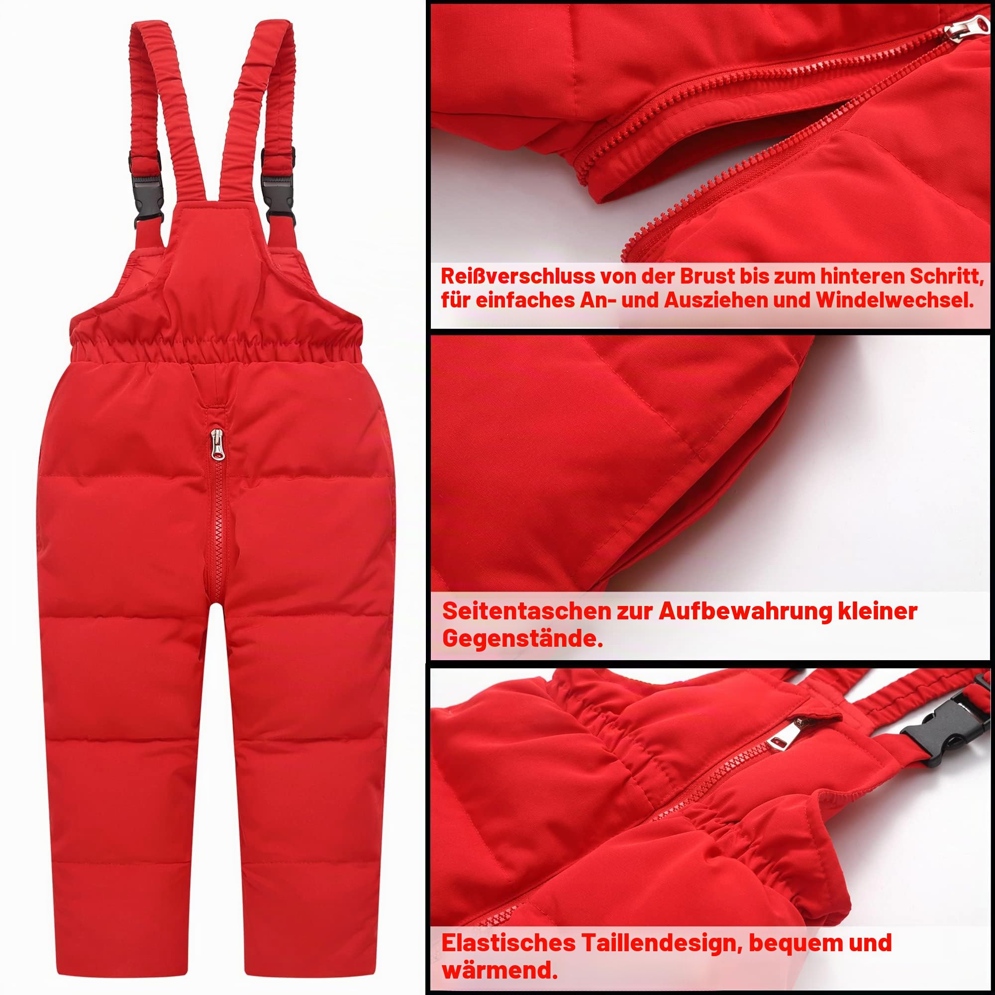 Baby Skianzüge Mädchen Jungen 2 Stück Schneeanzug Verdickte Winterjacke mit Künstliches Fell Kaputze + Daunenjacke Skihose Daunenhose Kinderskianzug, 18-24 Monate