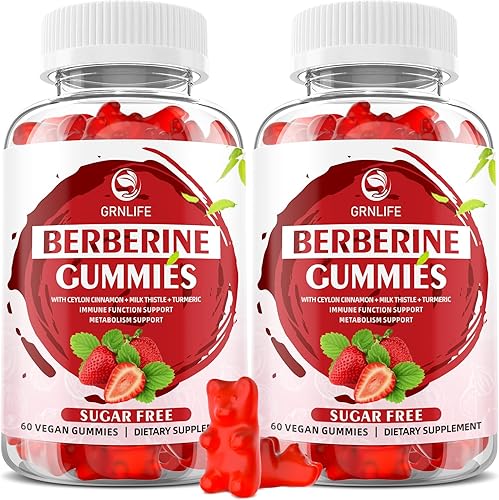 Gomitas de berberina con canela de Ceilán, 1500 mg de berberina de alta potencia, suplemento para apoyo inmunológico y metabolismo, gomitas de