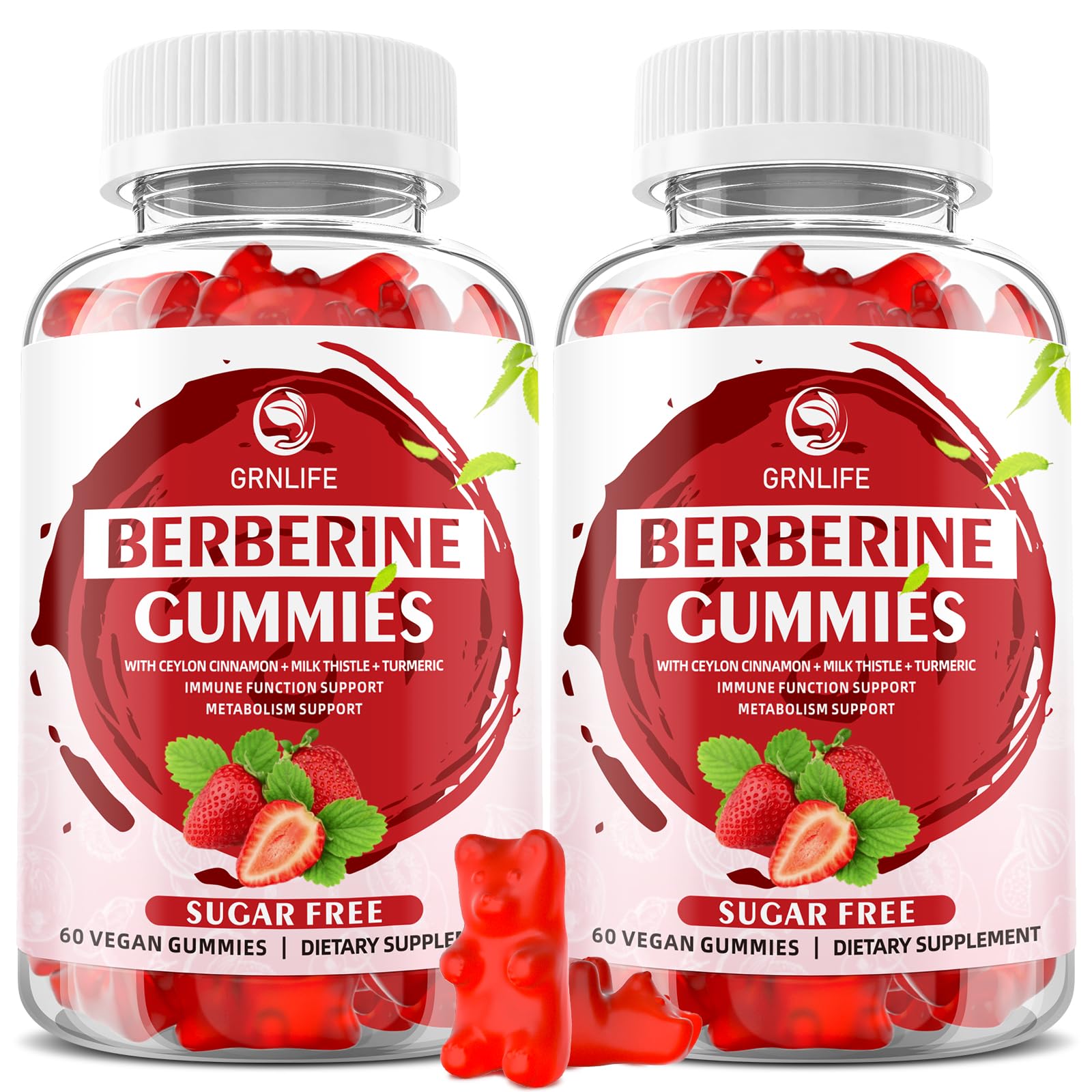 Berberine Gummies with Ceylon Cinnamon 1500mg High Potency Berberine HCL Supplement for Immune and Metabolism Support, Sugar Free, Strawberry Flavor - 120 Count