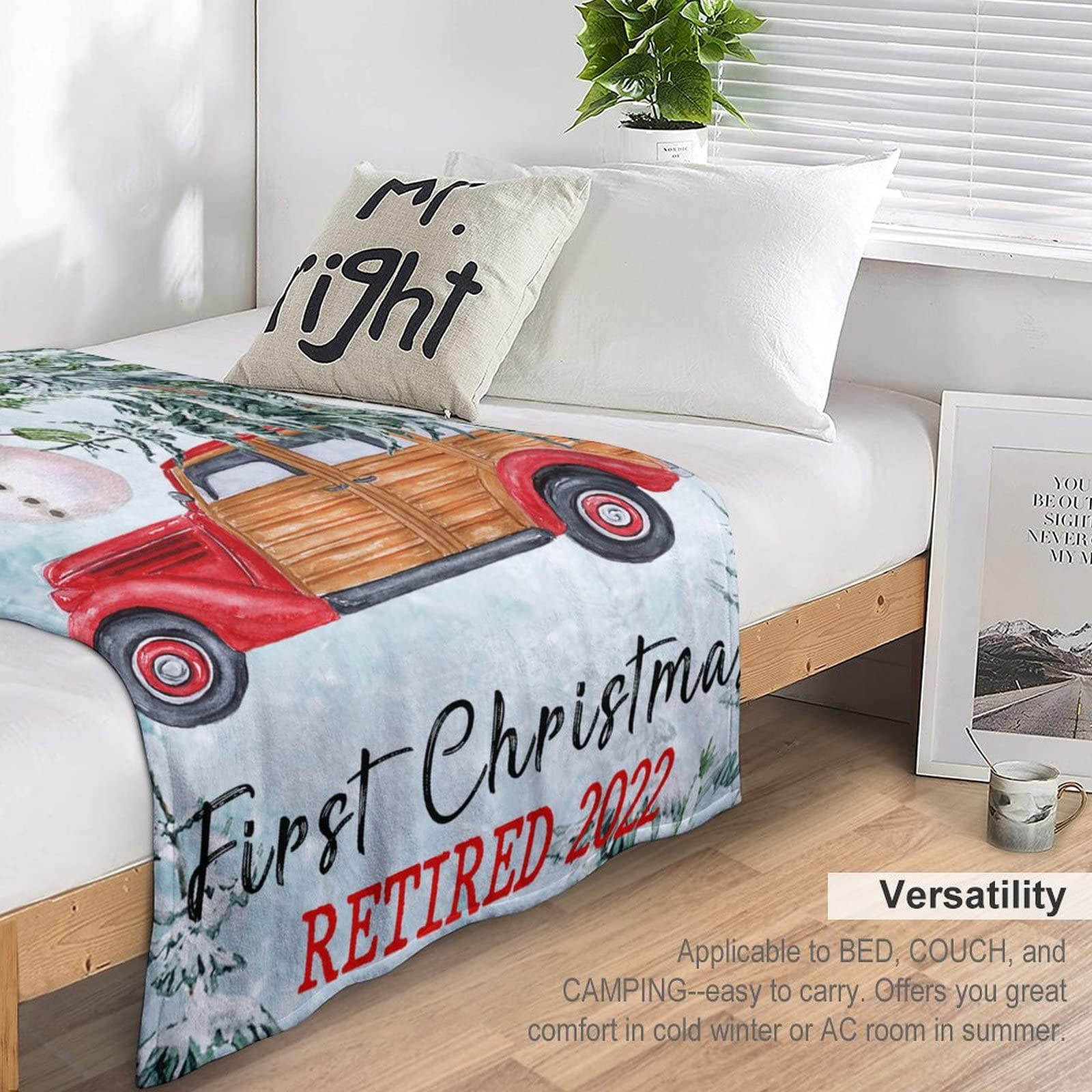 Coperta morbida e confortevole per il primo Natale in pensione 2022 Coperte di flanella Natale Nero Pupazzo di neve Camion Fattoria Coperta di Natale Divano Gettare Coperta soffice 150x200cm