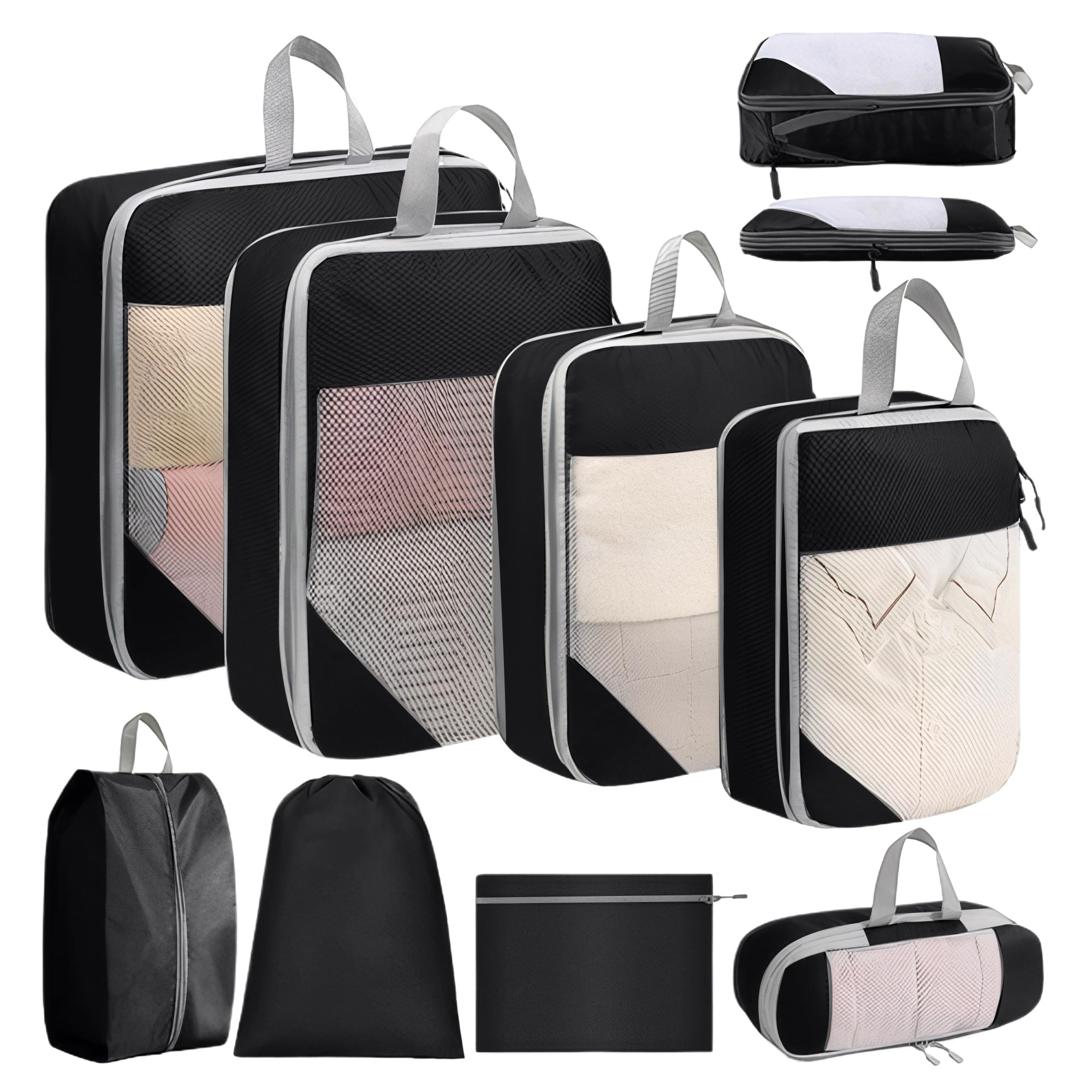 Packing cubes compression de voyage pour sac à dos de randonnée et bagage cabine 8 pièces
