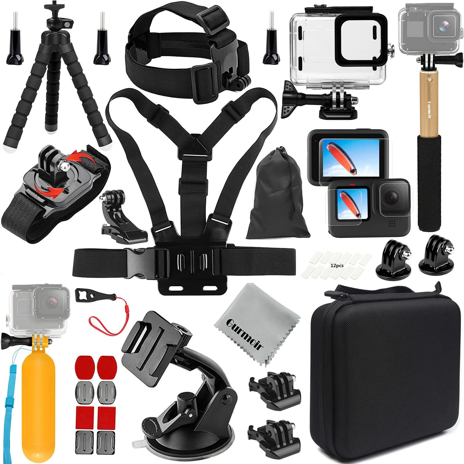 Gurmoir Accessory Pack for Go Pro 13 12 11 10 9 Hero, Full Essential Accessories Kit with Waterproof Protective Housing Case for GoPro Hero 13 12 11 10 9 Black(DT06)