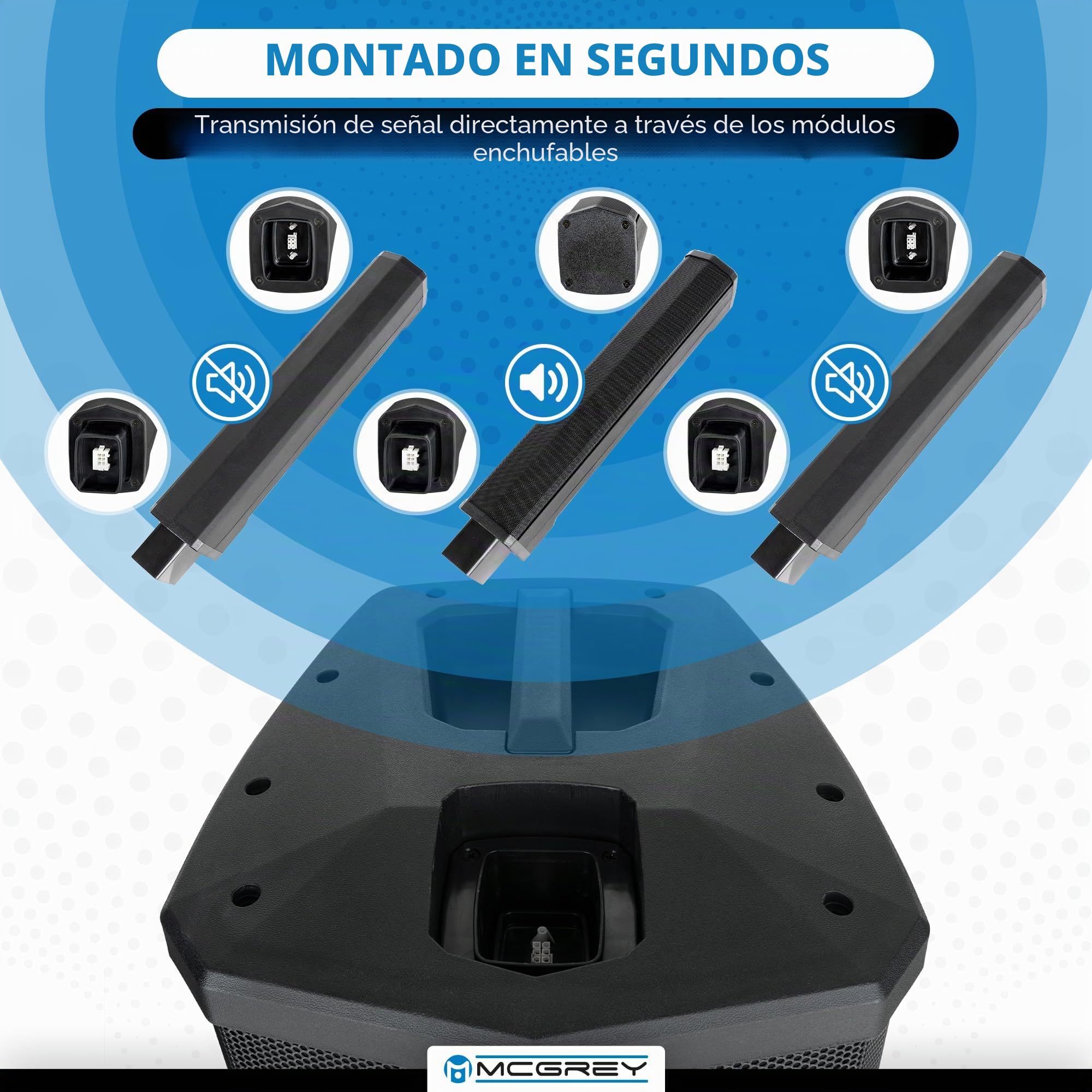 McGrey E-208LA Altavoces de Columna Activa Line Array - Slim Line Sistema PA - 100 vatios - Subwoofer de 8" - 4 Altavoces Full Range de 2,5" - Reproductor Multimedia USB/SD/Bluetooth - Negro
