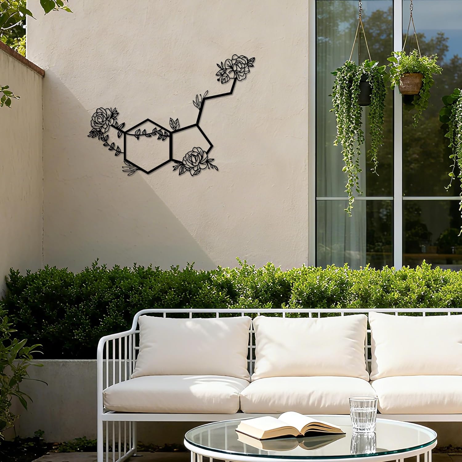 Slickss Flowered Serotonin Molecule Symbol of Happiness Wall Decor- Connectable Hexagon Set with Pre-Drilled Holes for Living Room, Bedroom(31.4x22.8in,Black) (3-Piece Set to Combine as One)