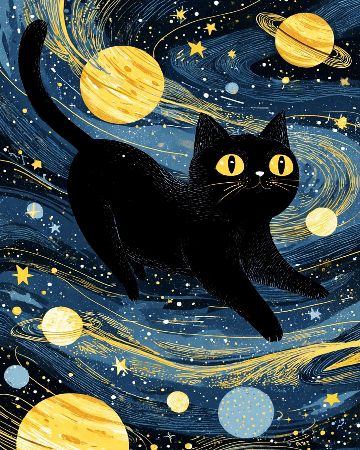 Liubaishi Black Paint By Numbers For Adults, Starry Sky Cat, 40X50 Cm Acrylic Canvas Kit With Brushes And Paints