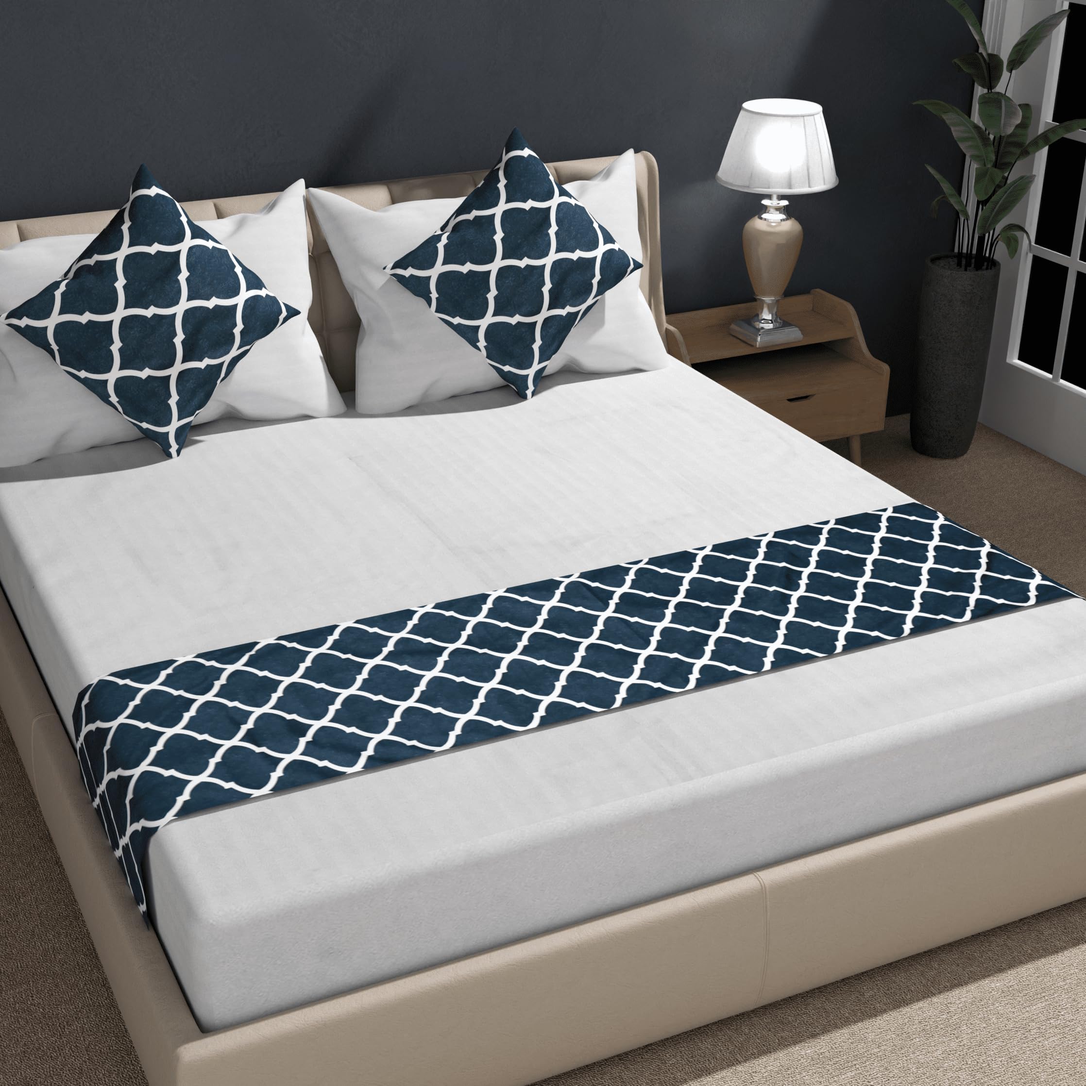 Shri Anand Creations Digital Print Super Soft Fabric Bed Runner Scarf with Matching Cushion Covers/Slipcover Mattress Protector/Bed Linen Scarf/Decorative Set for Bedrooms/Hotel Rooms (Design-10)