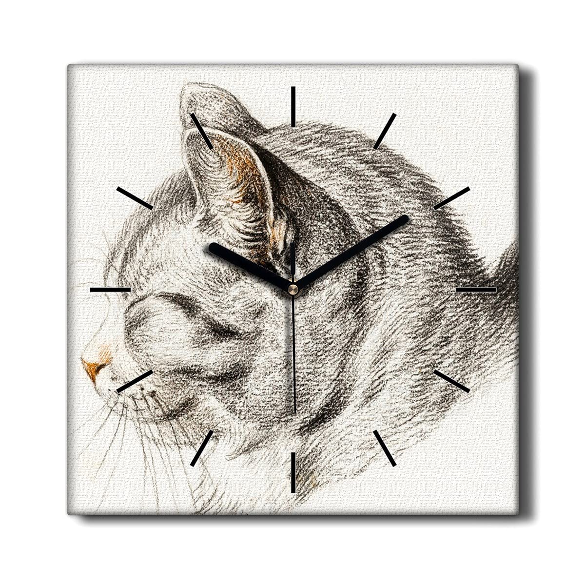 Horloge sur Toile Chat de Compagnie 30x30 cm Coloray pour une Décoration Murale Sans Tic-Tac