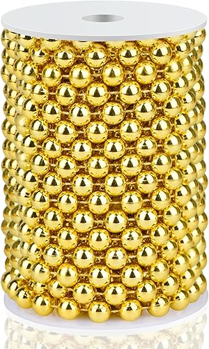 Miniatura 18 de Guirnalda de perlas de 0.236 in, guirnalda de perlas de imitación de oro de 66 pies, rollo de guirnalda de perlas de imitación, decoración de fiesta