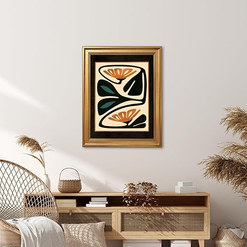 Miniatura 4 de Arte de pared abstracto con marco dorado vintage, póster botánico moderno de mediados de siglo, lienzo geométrico de oscuridad, impresión retro