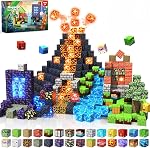 Blocs magnétiques GraceDuck avec lumière LED 150 PCS Construire un volcan de dinosaure forêt château, blocs de construction magnétiques empilables jouets sensoriels pour enfants cadeaux pour 3 4 5 6 7 8 9 10 12 ans garçons filles