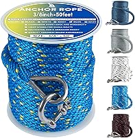 Vista 54 de Cuerda de anclaje premium de 50 pies x 1/2 pulgadas, línea de anclaje trenzada sólida MFP para barco con dedal y grillete - Negro