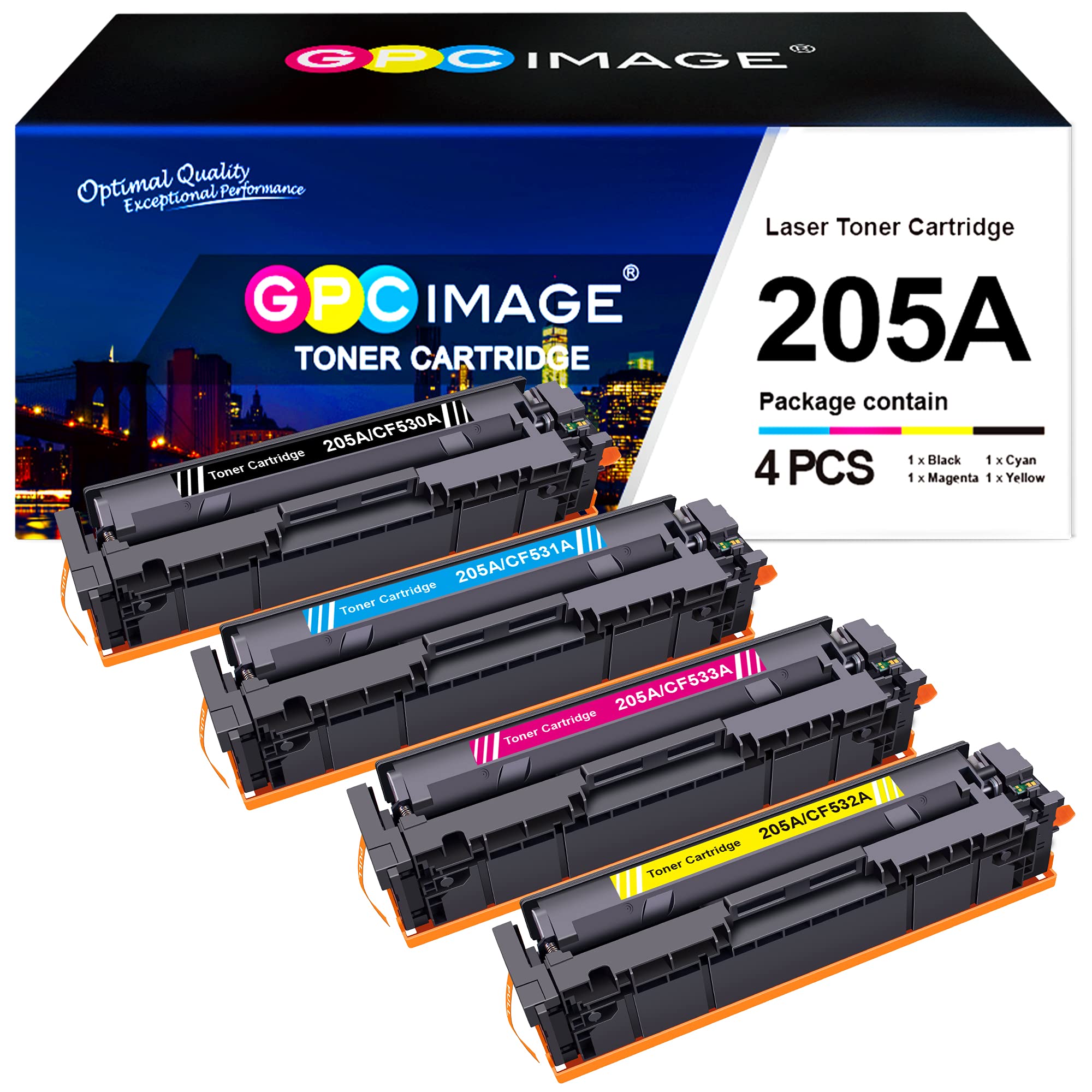 GPC Image Toner Cartridges Replacement for HP 205A CF530A CF531A CF532A CF533A Compatible with Color LaserJet Pro M180 M180N M181 M181FW M154A M154NW (Black Cyan Magenta Yellow, 4-Pack)