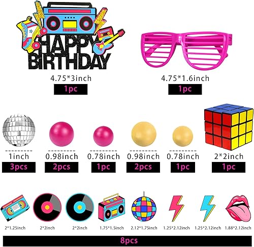 Miniatura 2 de 20 decoraciones para tartas retro de los años 80 y 90, estilo 1, decoración de tartas de hip hop para la década de los 80 y 90