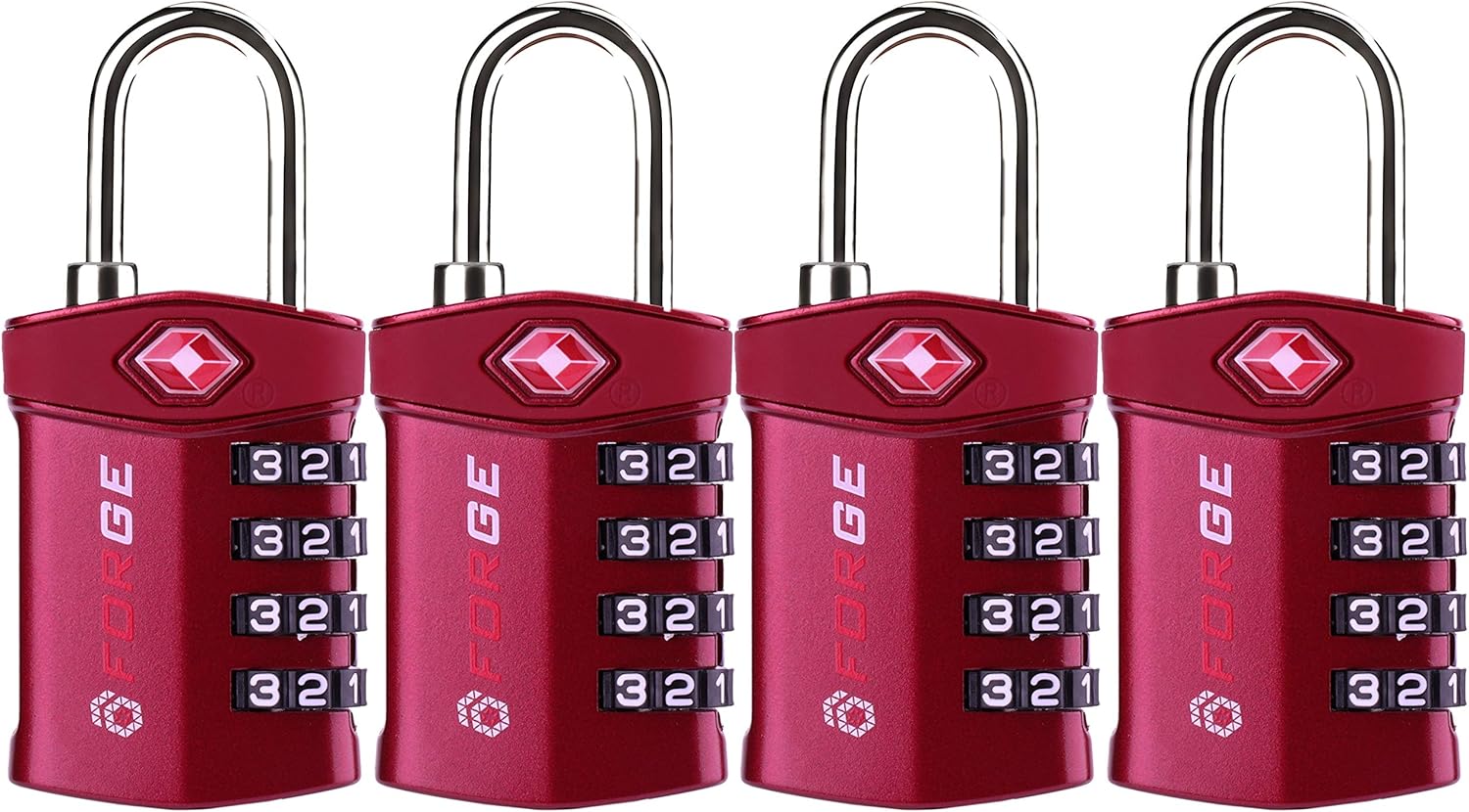 4 Digit TSA Approved Luggage Lock, 4 Pack Red, Inspection Indicator