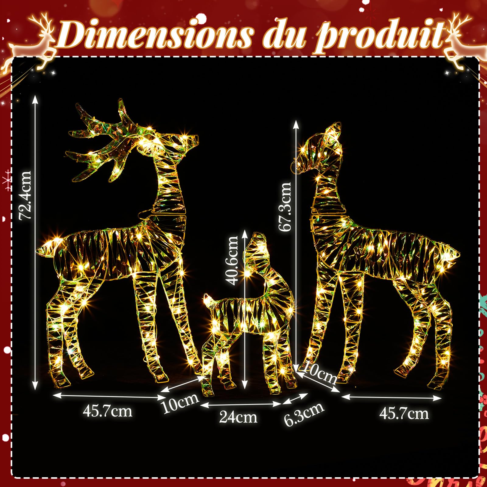 LEADZM Renne de Noel Exterieur - Decoration Noel Exterieur 3 Pièces, Résistant aux Intempéries (72 cm-Plastique-2D)