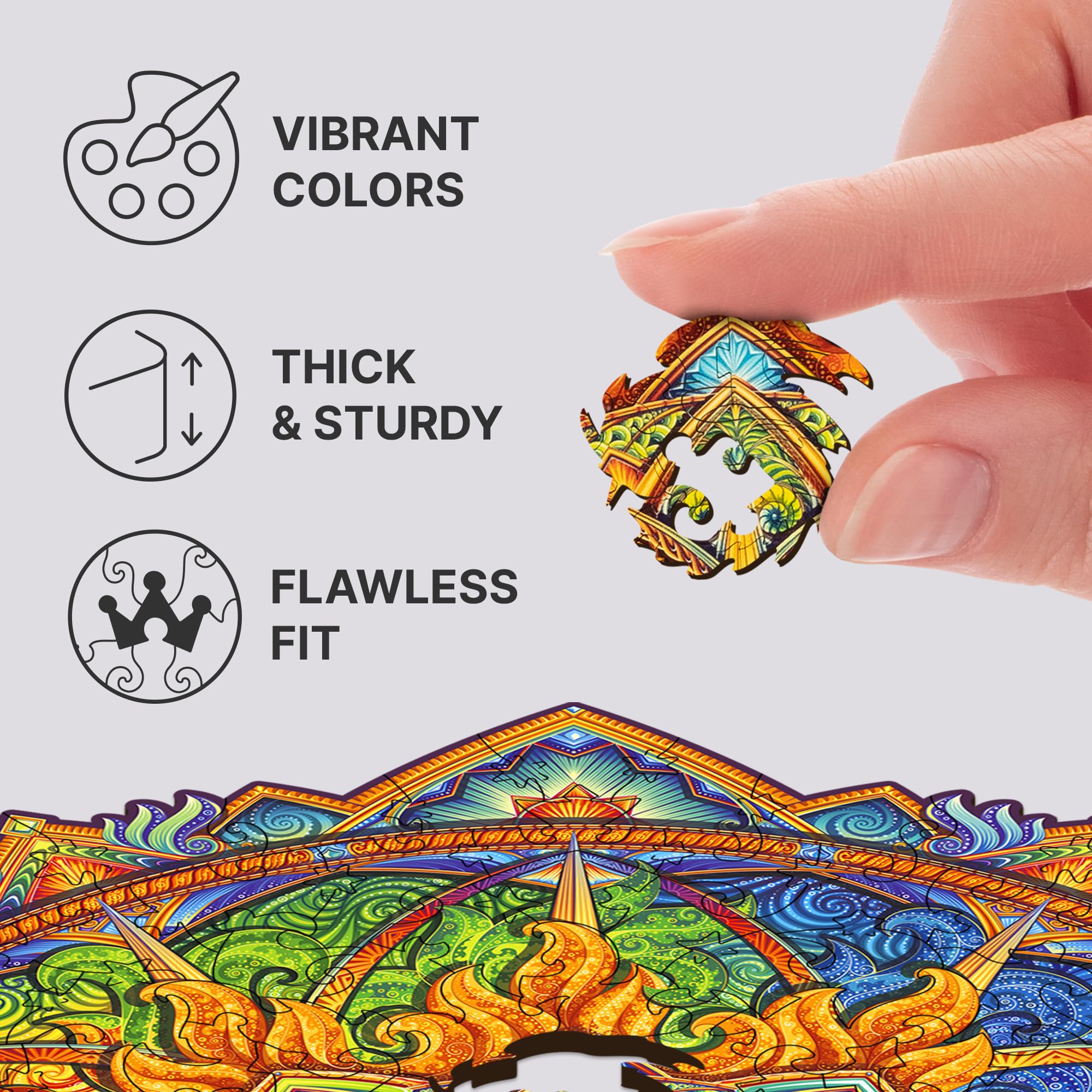 UNIDRAGON Mandala Nascent Sun Wooden Jigsaw Puzzle for Adults - 350 Unique Shaped Pieces - King Size 33 x 33 cm