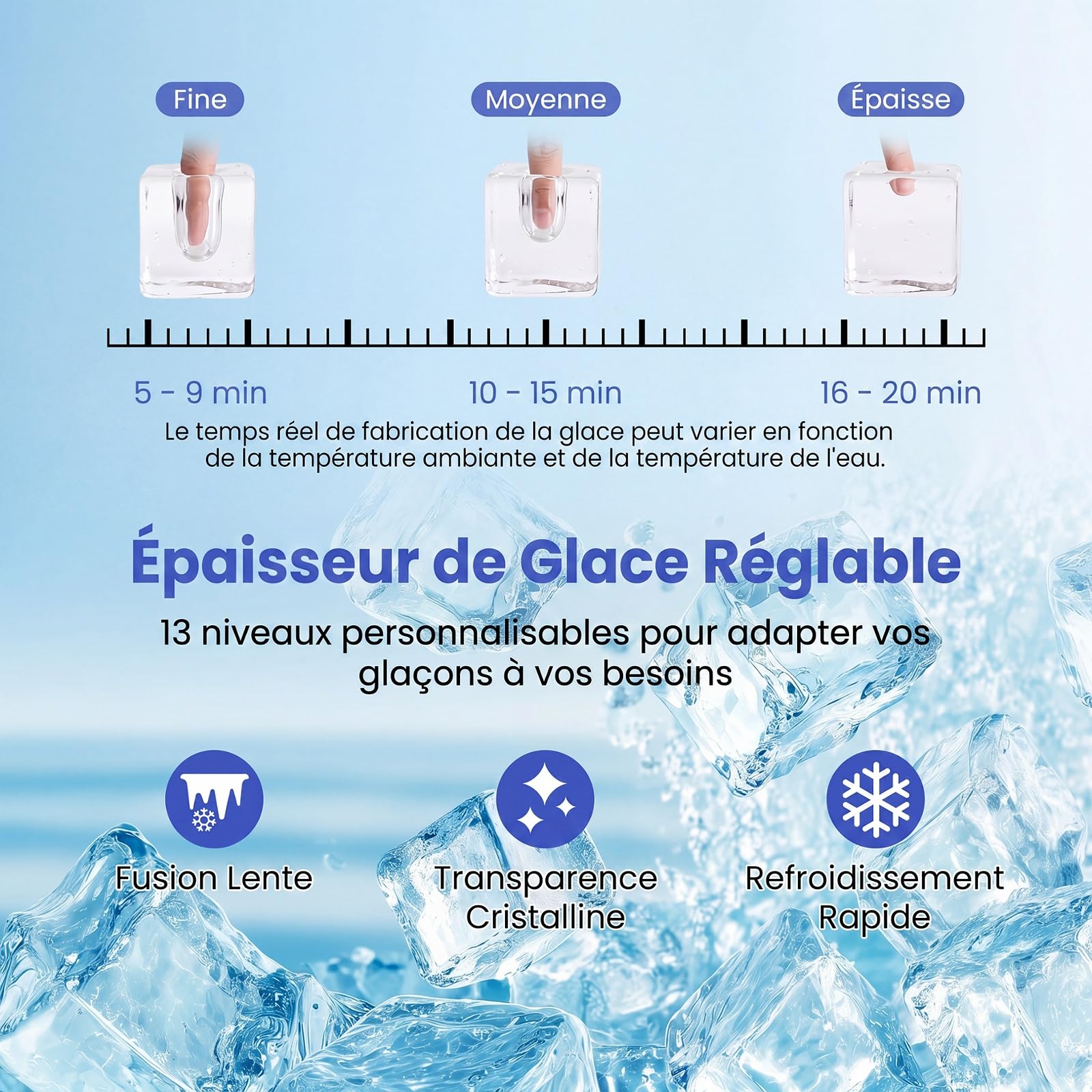 COSTWAY Machine a Glacons de Comptoir pour Maison, Bureau, Bar (Noir) | Machine à Glace, 15 kg/24h, 16 Glaçons Carrés en 13 Min, 13 Épaisseurs Réglables, Auto-Nettoyage, Minuterie 24h, Silencieuse