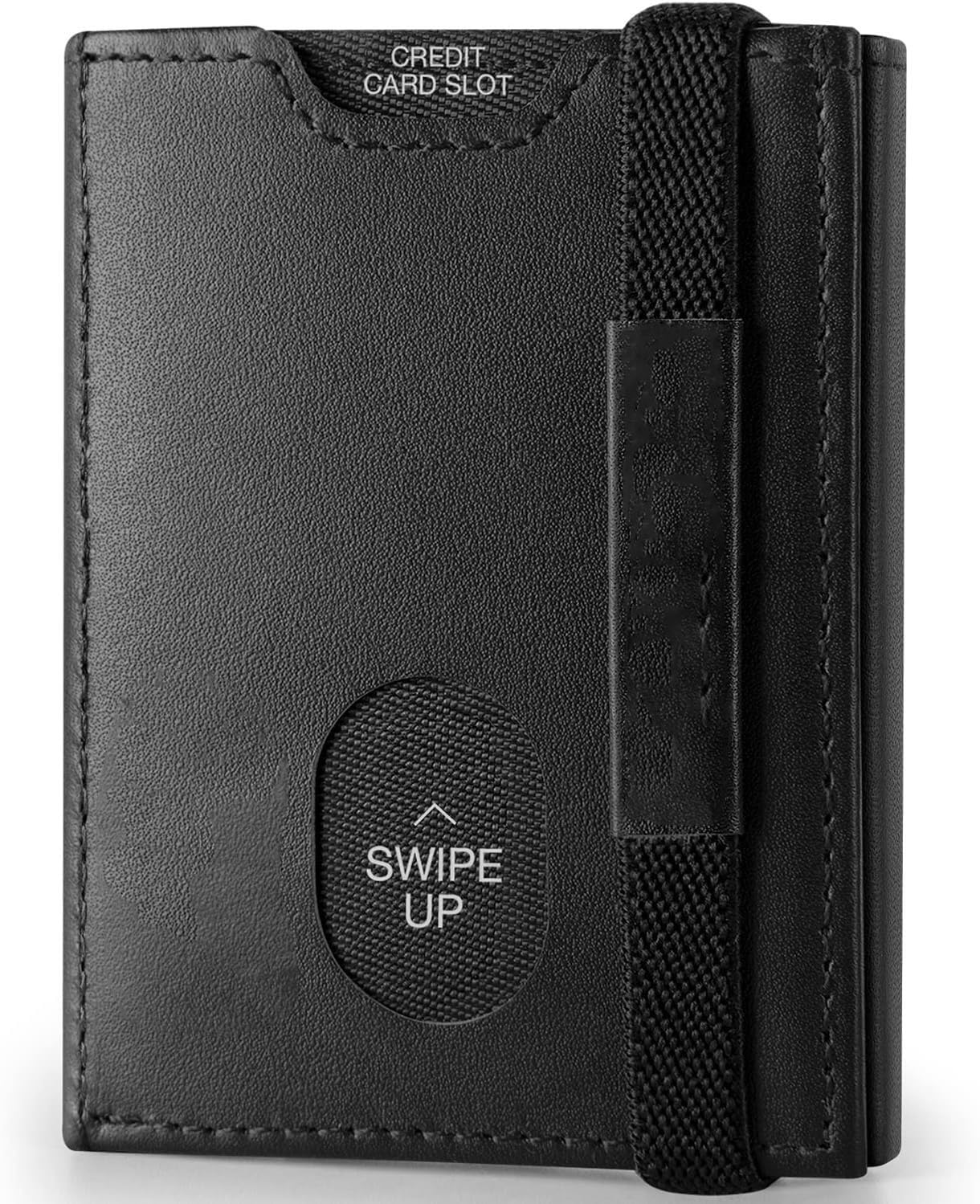 Contacts RFID Blocking Minimalist Tri-Fold Slim Credit Card Genuine Leather Wallet with 8 Cards, 1 Banknote Compartments, ID Window, and Coin Pocket (Black)
