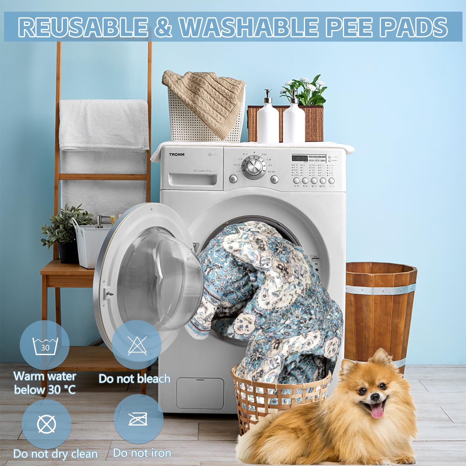 Cuscinetti per la pipì per cani, lavabili, confezione da 4 (45,7 x 61 cm) con PVC antiscivolo e angoli adesivi, super assorbenti, a prova di perdite, per addestramento e parto