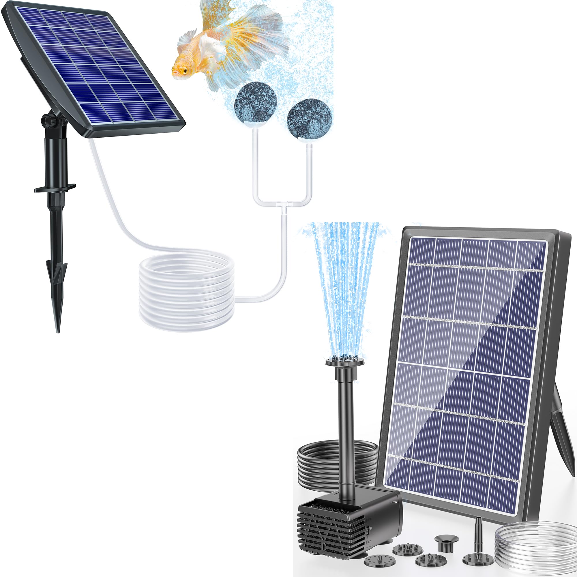 NFESOLAR2.5W Solar Pond Aerator & 3.5W Solar Fountain Pump with 1500mAh Battery