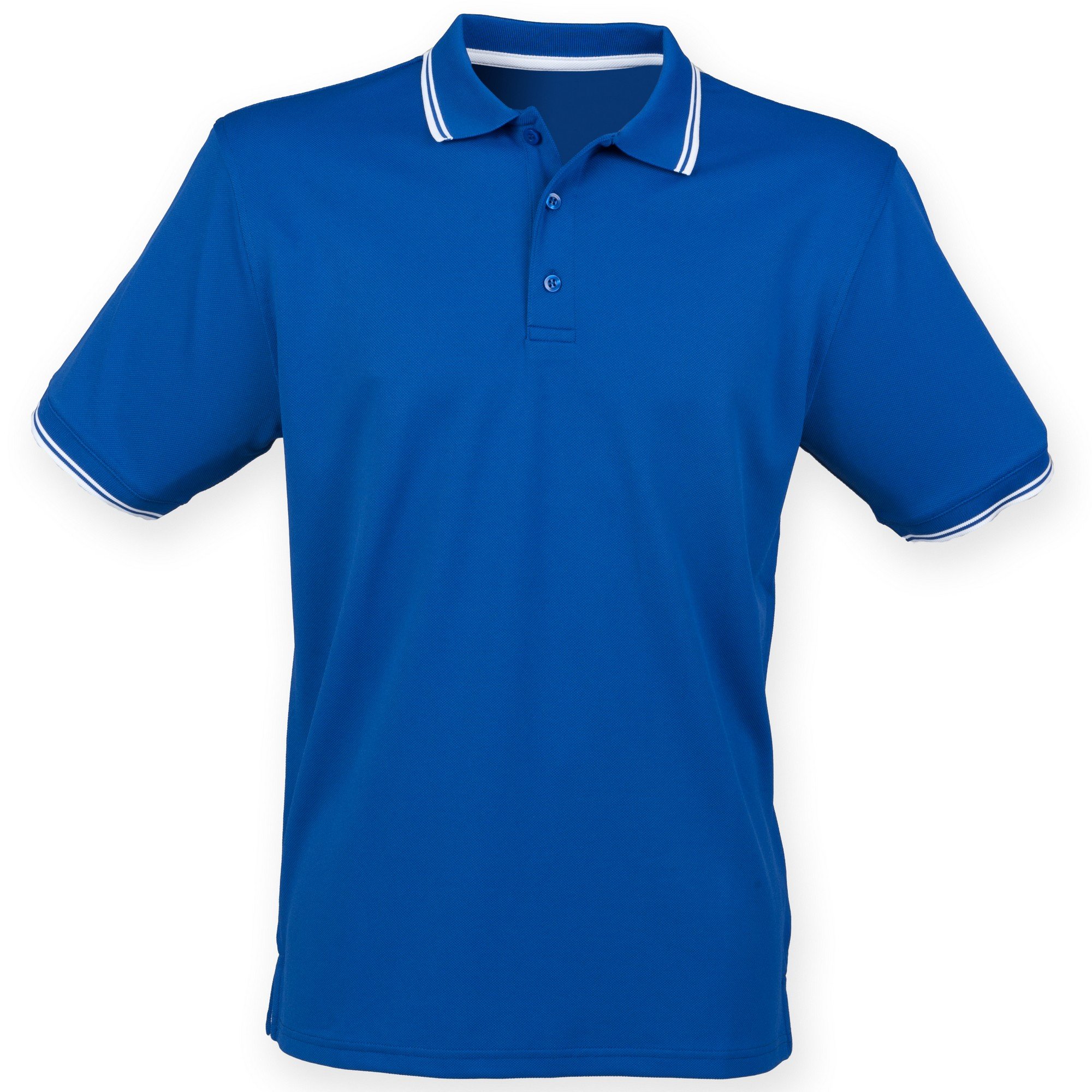 Henbury Mens Coolplus Moisture Wicking Short Sleeve Polo Shirt (M) (Royal/White)