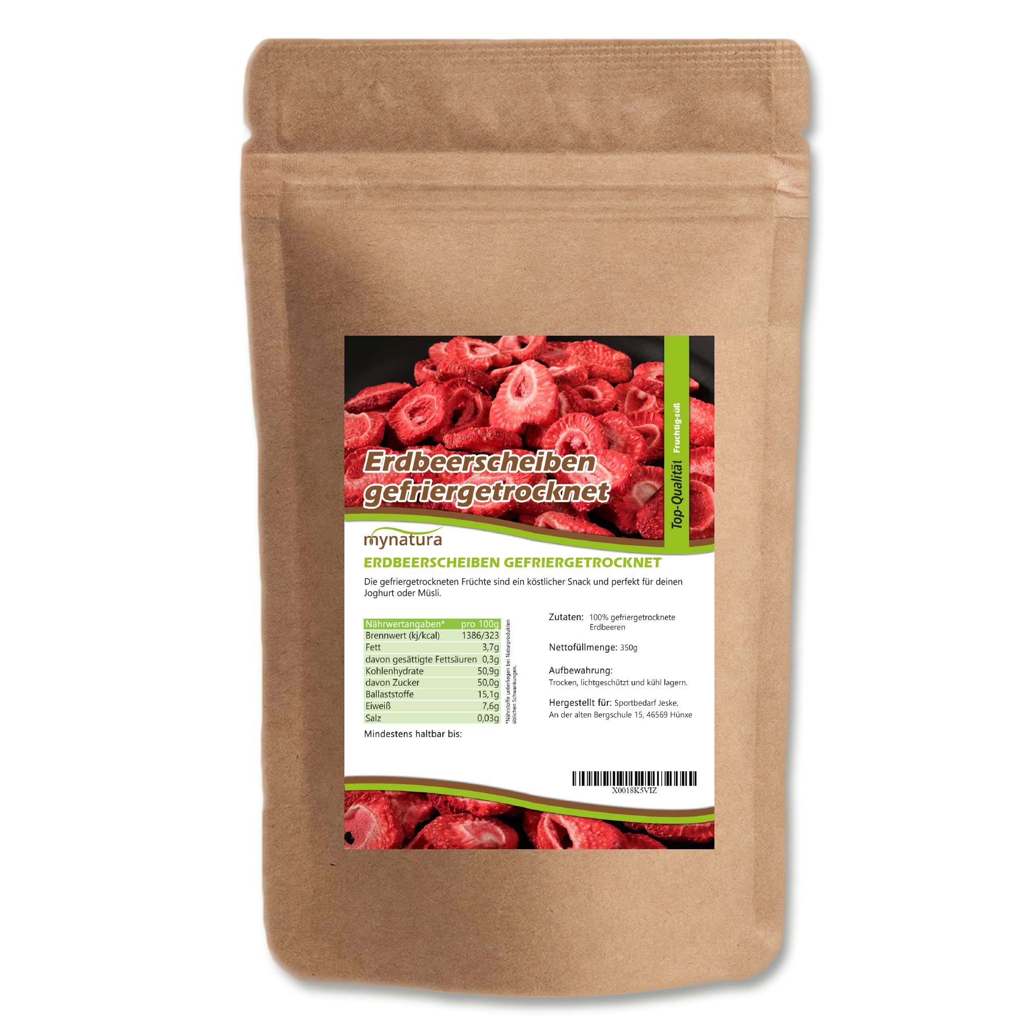 Mynatura gefriergetrocknete Erdbeerscheiben I pflanzlich I naturbelassen I Trockenfrüchte I Obst I - schonend getrocknet (2 x 350g)