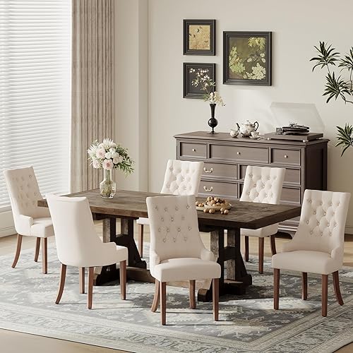 Miniatura 8 de COLAMY Wingback - Juego de 2 sillas de comedor tapizadas, sillas laterales de tela con botón copetudo, sillas de sala de estar para cocina del