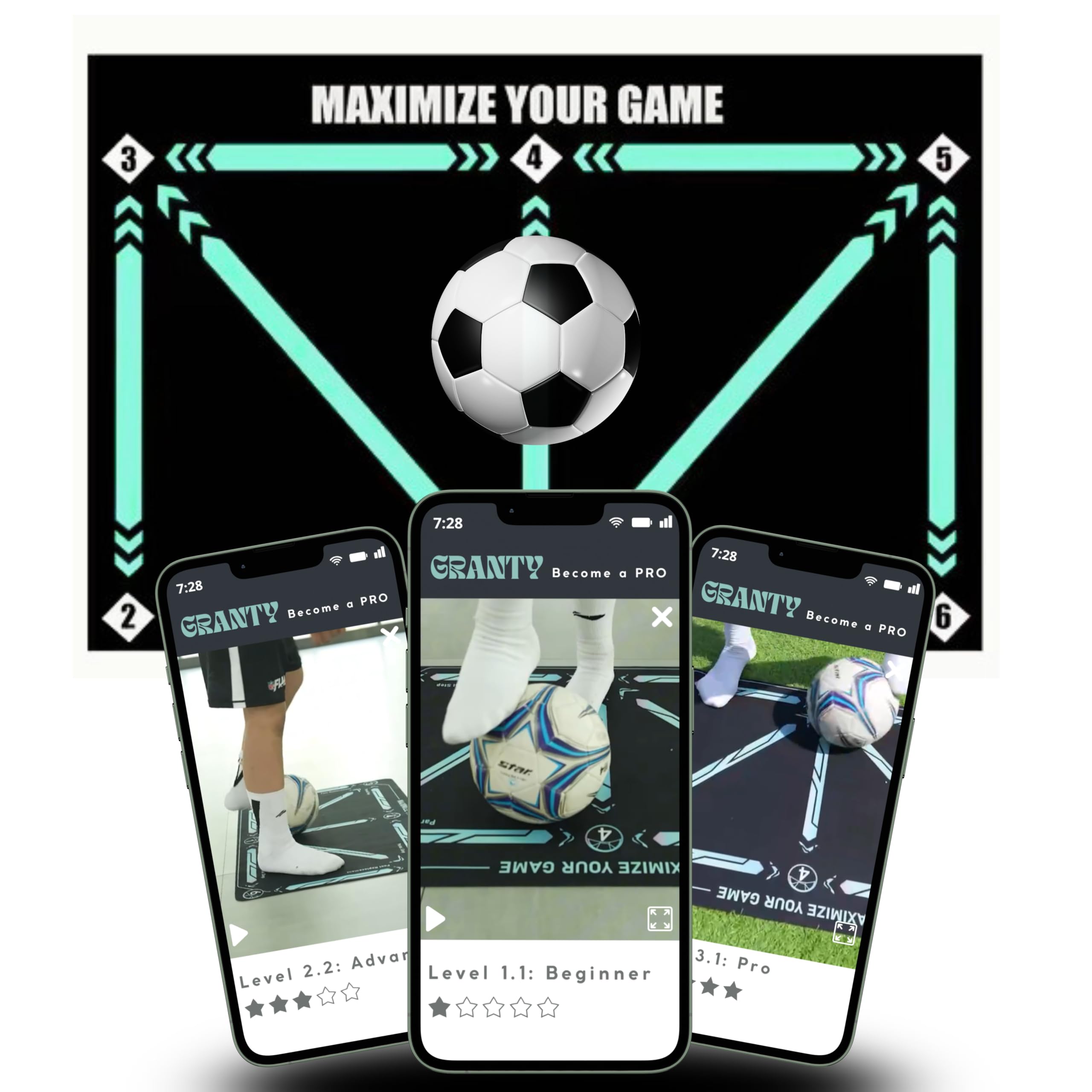 GRANTY Alfombra Entrenamiento Futbol CON APP - Alfombra Futbol, Alfombra Futbol Entrenamiento, Tapete para Enfrenamiento Futbol Tapete Futbol Entrenamiento, Alfombrilla Futbol Entrenamiento con APP