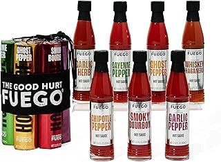 The Good Hurt Fuego, Hot Sauce Sampler Gift Set, Includes 7 Bottles in Exotic Flavors, Hot Sauce Variety Pack with Habanero, Ghost Pepper, Smoky Bourbon, Great for Men, Holiday or Christmas Gift Idea