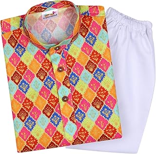 superminis Baby Boys Cotton Printed Kurta With White Pyjama Dress Price In India