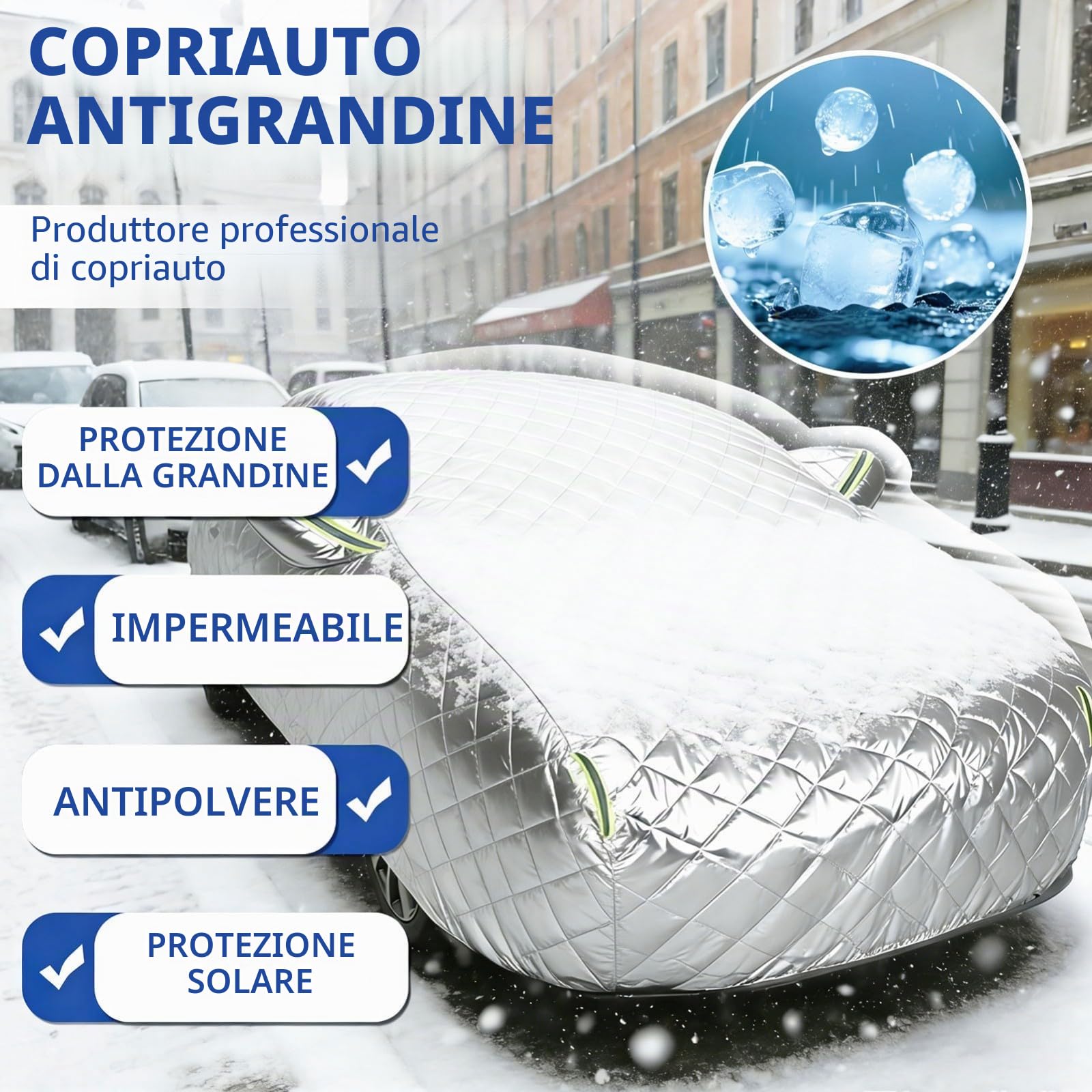 Telo Antigrandine Auto per For-d Fiesta (2013-2024) Copertura Antigrandine Esterno – Telo Copriauto Invernale Pesante, Tutte le Stagioni Impermeabile Anti-UV Anti-Neve Anti-Gelo