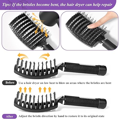 Miniatura 4 de Cepillo para desenredar el cabello, para mujeres, hombres, niños, secado más rápido, cepillo de desenredado de ventilación curvada para cabello