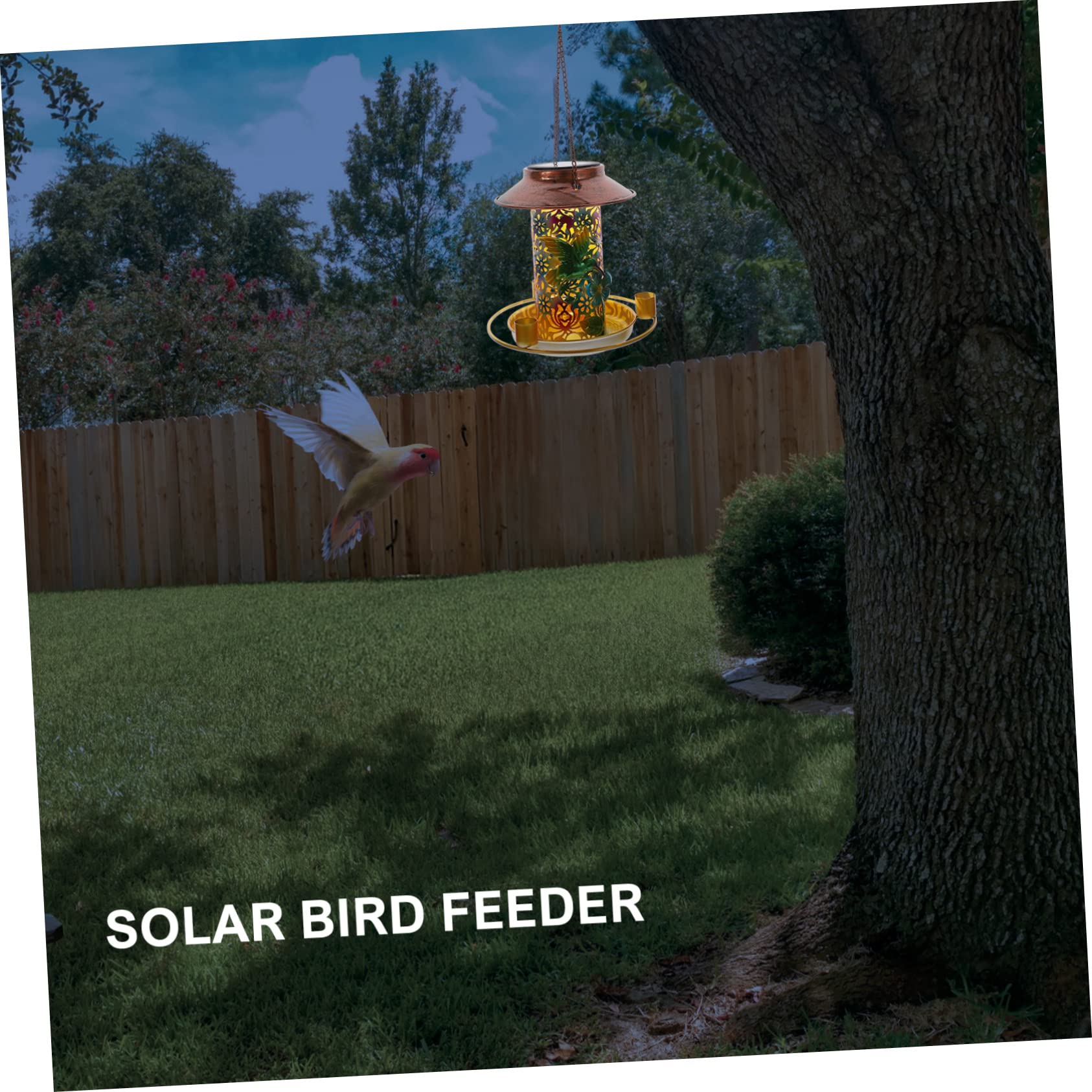 Abaodam Mangiatoia per Uccelli Selvatici in Alimentata Energia Solare Vassoio per Cibo Decorazione da Giardino Luce Solare LED che Si Accende Automaticamente di Notte