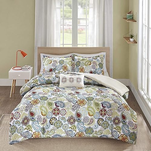 Mi Zone Juego de edredón Tamil, diseño de flores vibrantes para todas las estaciones, funda a juego, almohada decorativa, decoración de dormitorio