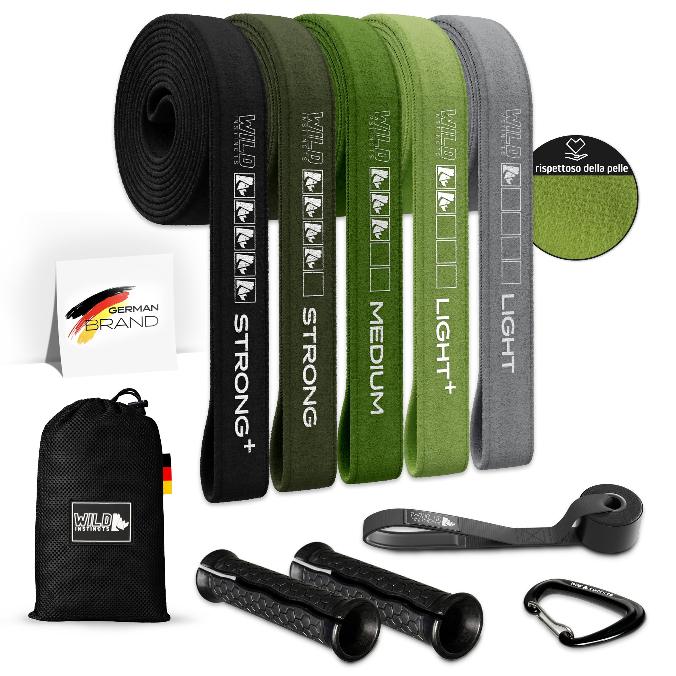 Wild Instincts Fasce per fitness in tessuto/fasce di resistenza lunghe/fascia da ginnastica in tessuto/fascia da fitness, fasce lunghe per allenamento