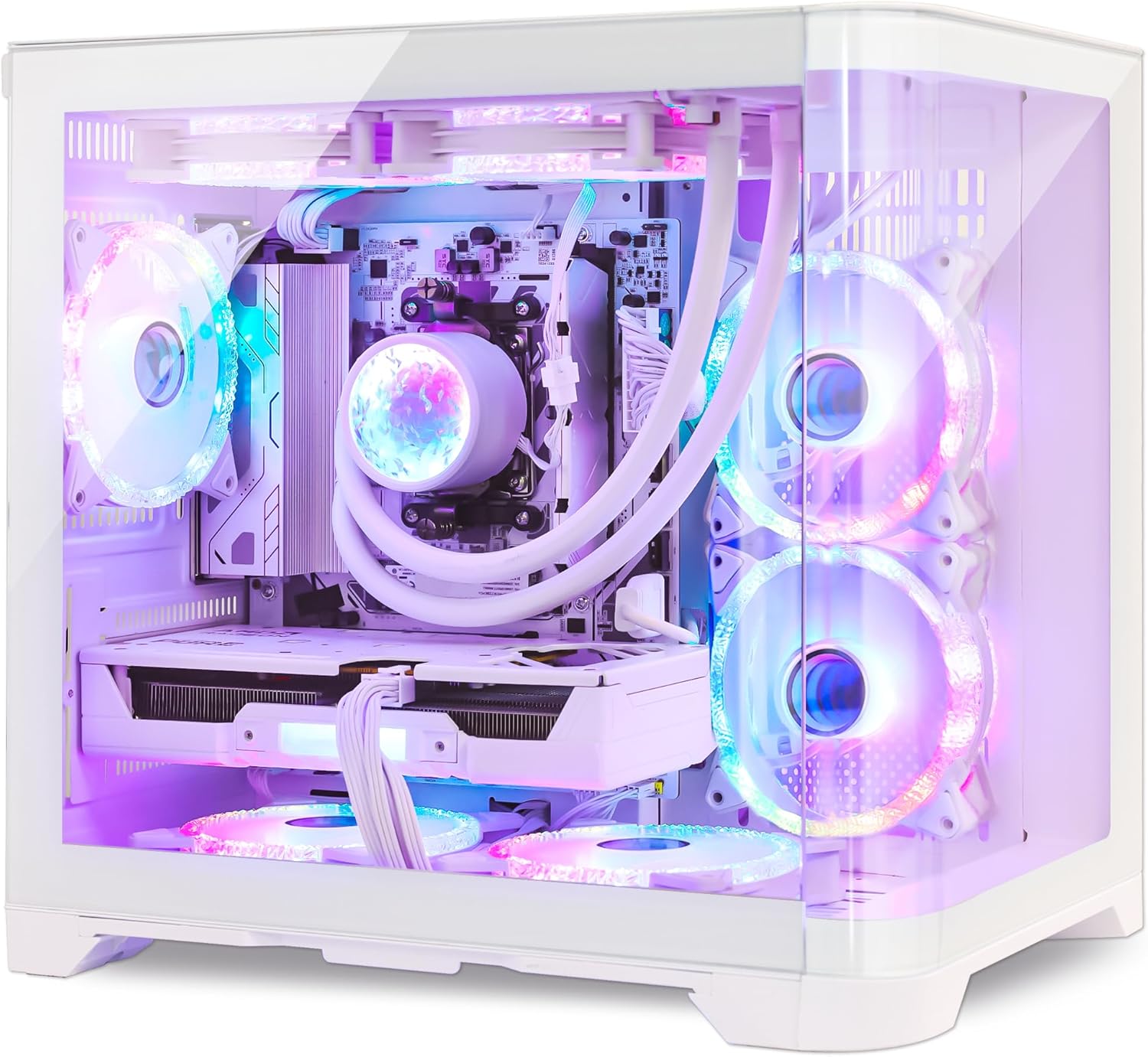 Poseidon Pre Built Gaming PC Desktop, 32GB DDR5, AMD Ryzen 5 9600X, RX 9060XT 16GB, 1TB PCIe SSD, 650W PSU, Water Cooling & 7 ARGB Fans, High-end Tower Computer for Gamer, Home and Office- White