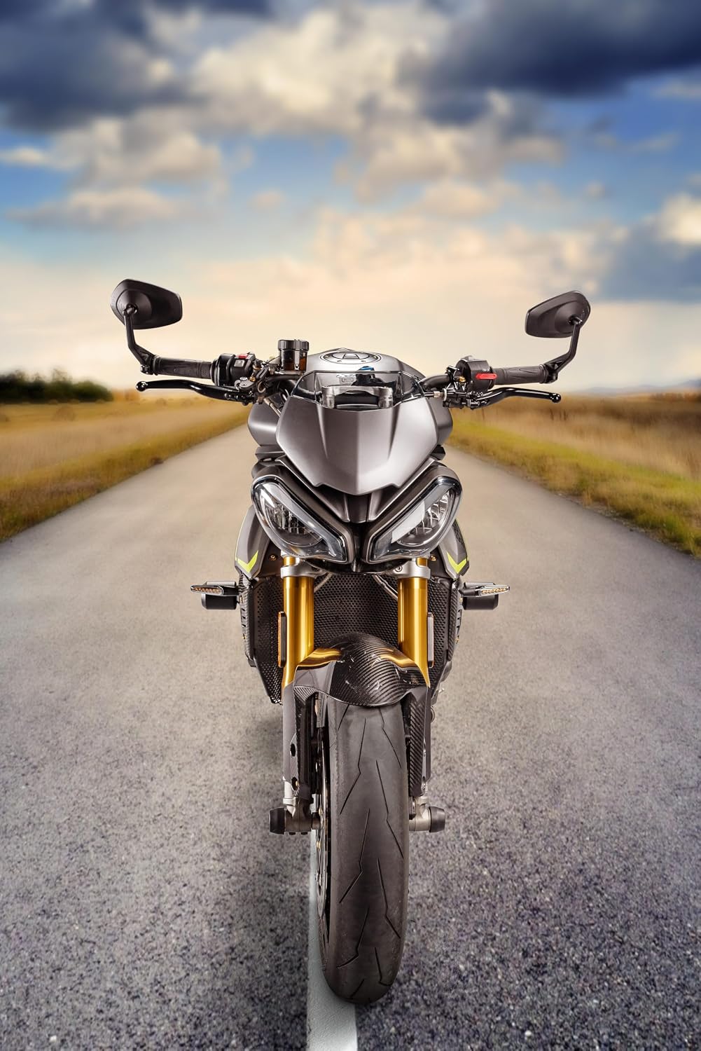 Motorcycle Front Headlight Fairing Cowl with Dark Smoke Windshield Deflector Windscreen Visor Compatible with Speed Triple 1200 RS 2021 2022 2023 2024, Carbon Fiber