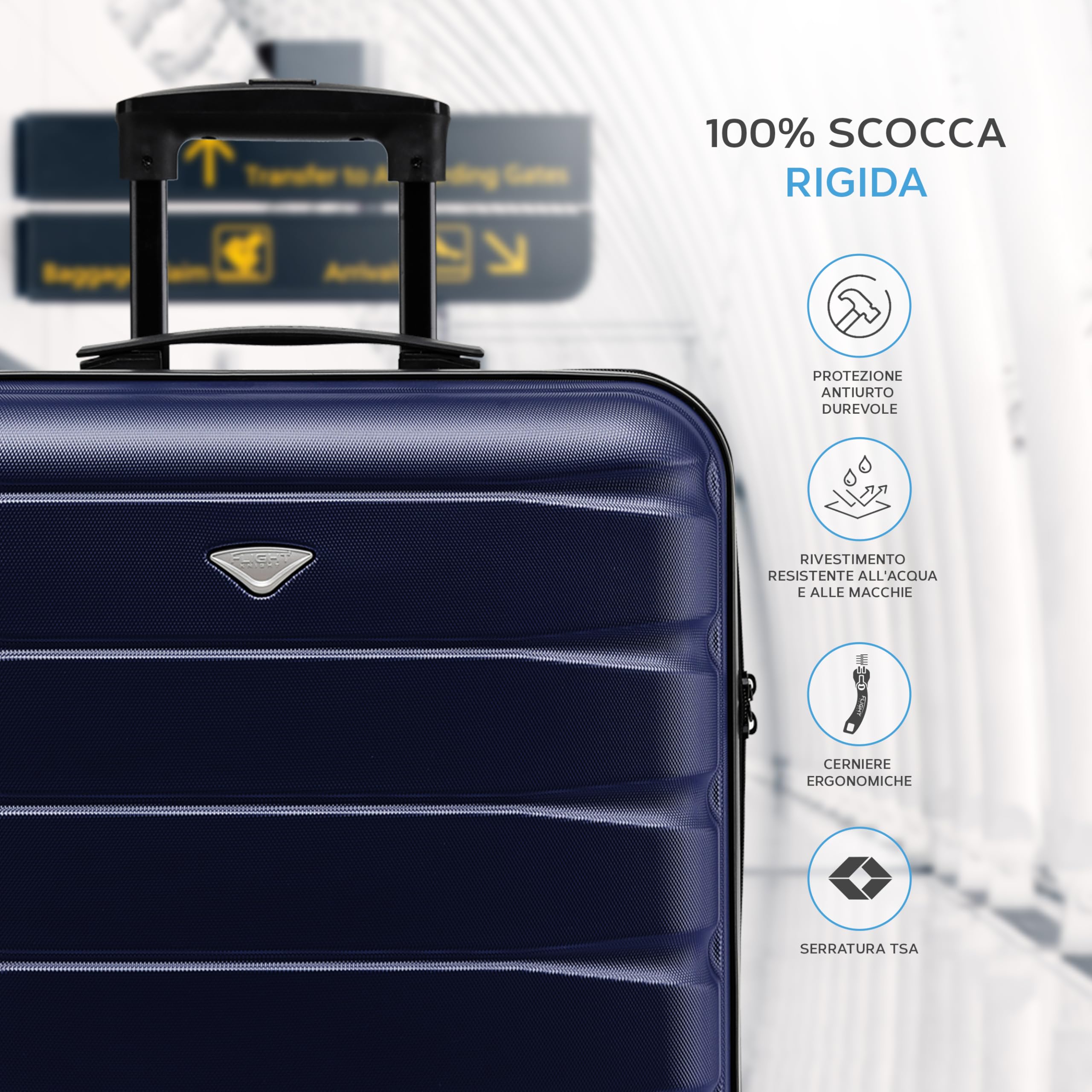 Flight Knight Valigie Rigide in ABS Leggere a 4 Ruote - Bagaglio a Mano Da Cabina Approvato per Compagnie Aeree Come British Airways E Dimensioni Massime per Easyjet Borsa Da Cabina Grande 56x45x25cm