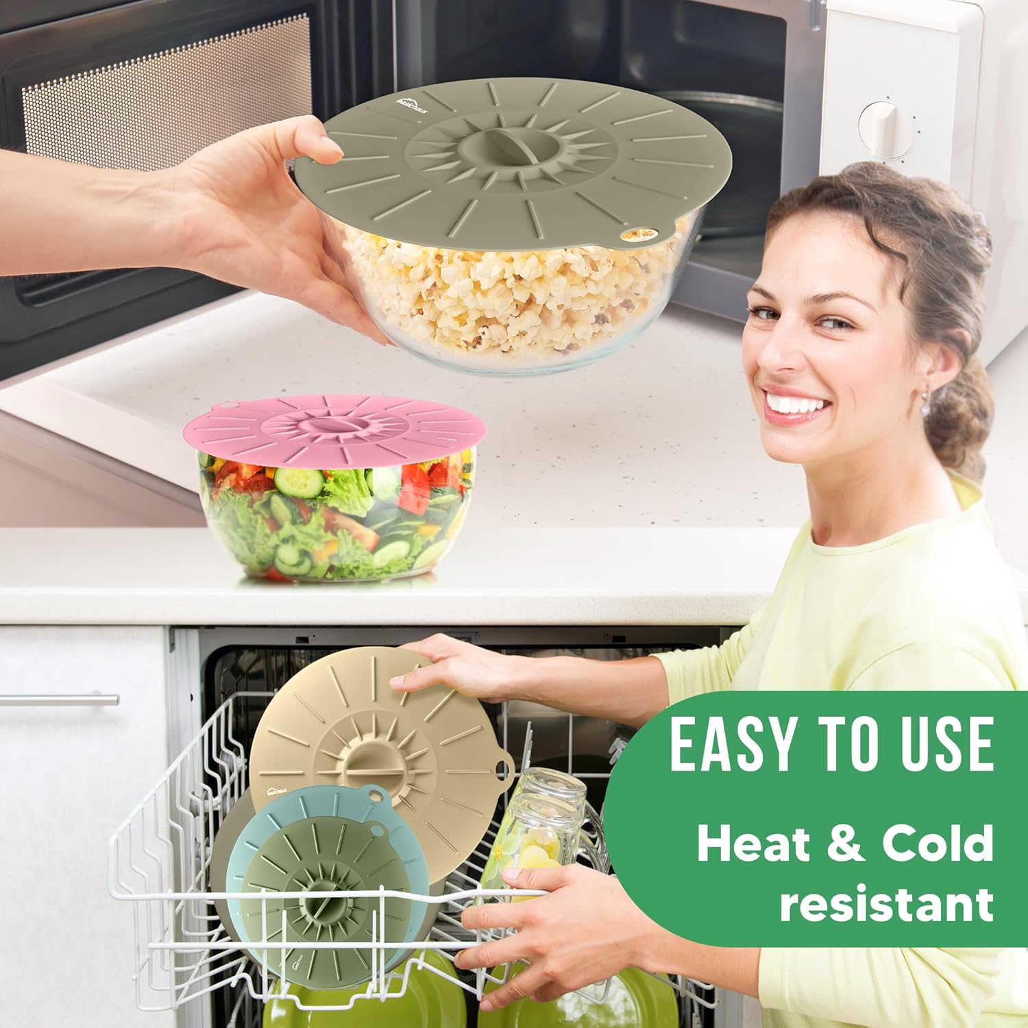 Microwave Cover Silicone Lids - Set of 11 Pieces - Suction Covers for Pots, Pans, Bowls, Cups, Skillets - Splatter Protection - Easy Food Storage - BPA Free